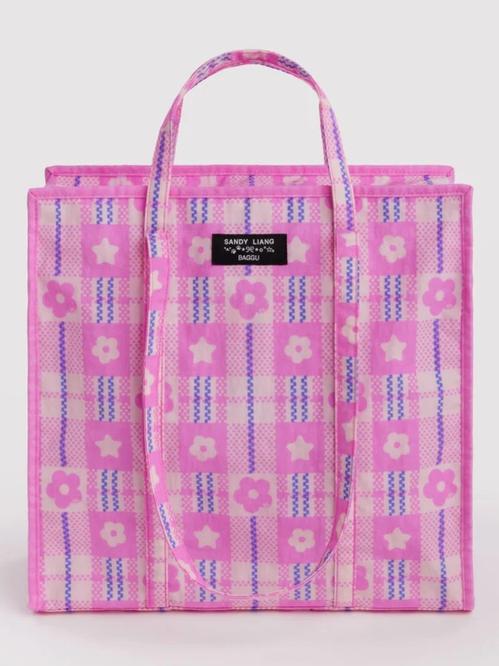 Sandy Liang Pink Floral Check Tote